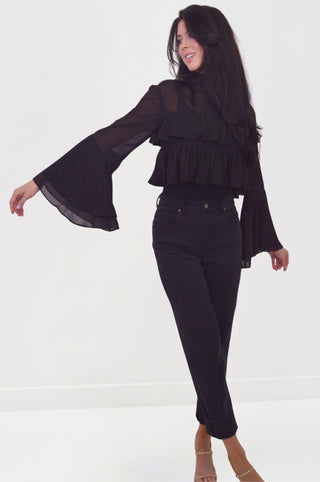 Flounce Ruffle Cropped Bell Sleeve Chiffon BlouseClothingChayse Clothing