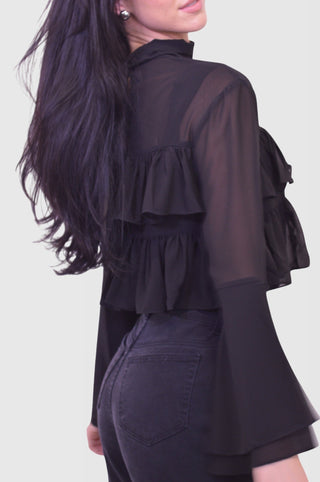 Flounce Ruffle Cropped Bell Sleeve Chiffon BlouseClothingChayse Clothing