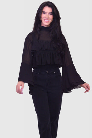 Flounce Ruffle Cropped Bell Sleeve Chiffon BlouseClothingChayse Clothing