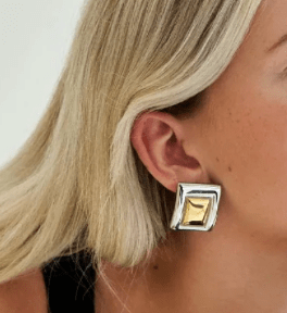 Framed Two Tone Rectangle Stud EarringsAccessoriesChayse Clothing