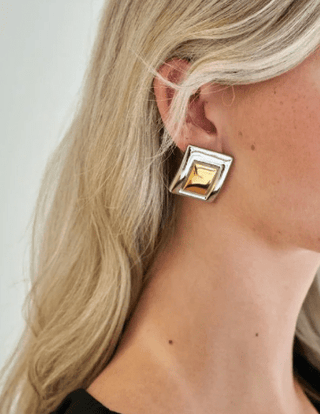 Framed Two Tone Rectangle Stud EarringsAccessoriesChayse Clothing