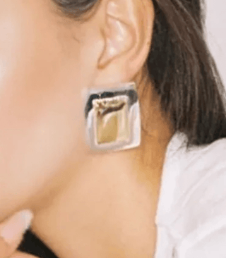 Framed Two Tone Rectangle Stud EarringsAccessoriesChayse Clothing