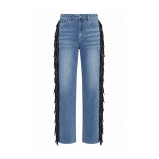 Fringe-Trimmed High-Waist Denim JeansBottomsChayse Clothing