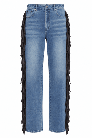 Fringe-Trimmed High-Waist Denim JeansBottomsChayse Clothing