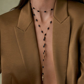 Gina Carmen Raquel Long Drop Necklace in Gold & BlackAccessoriesGina Carmen