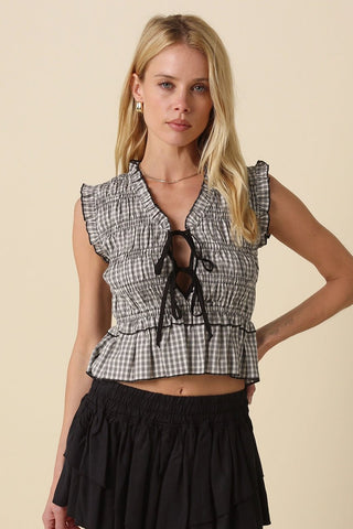 Gingham Lace Up Smocked TopClothingChayse Clothing
