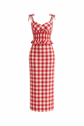Gingham Sweetheart Top and Midi Skirt SetClothingChayse Clothing