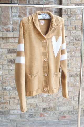 HEART Chunky Knit Varsity Cardigan in Tan & IvoryClothingChayse Clothing