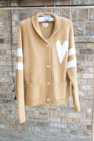 HEART Chunky Knit Varsity Cardigan in Tan & IvoryClothingChayse Clothing