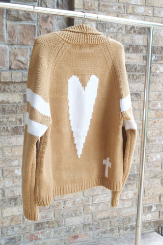 HEART Chunky Knit Varsity Cardigan in Tan & IvoryClothingChayse Clothing