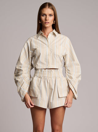 HEVRON Mira Short in Beige StripeBottomsHEVRON