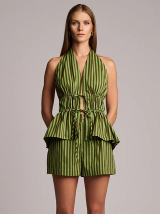 HEVRON Remi Shorts in Green StripeBottomsHEVRON