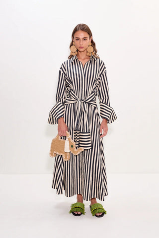 Inna Poplin Maxi Dress in Black and White StripeDressSIMONMILLER