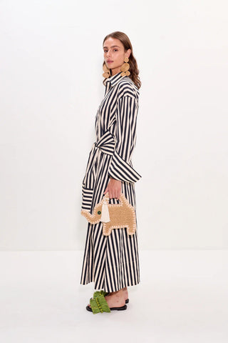 Inna Poplin Maxi Dress in Black and White StripeDressSIMONMILLER