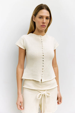 Ivory Lightweight Cotton Knit Button Up TopTopChayse Clothing