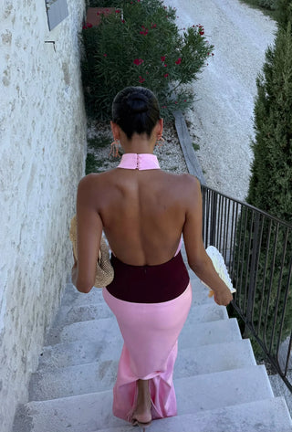 Venetia Maxi Dress in Wine and Pink