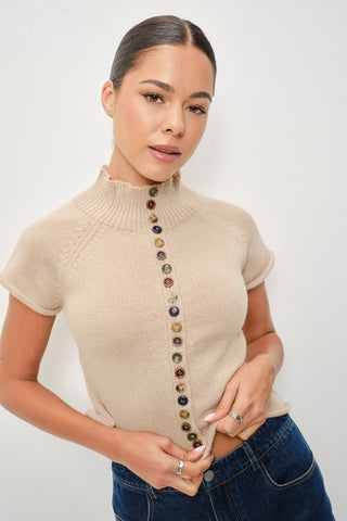 Jenna Multicolor Button Knit Top in OatmealTopChayse Clothing