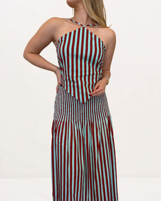 Kit Poplin Tie Top in Crimson and BlueClothingSIMONMILLER