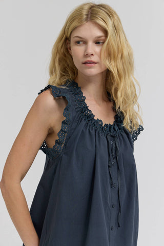 Lace Trimmed Swing Tank in NavyTopChayse Clothing