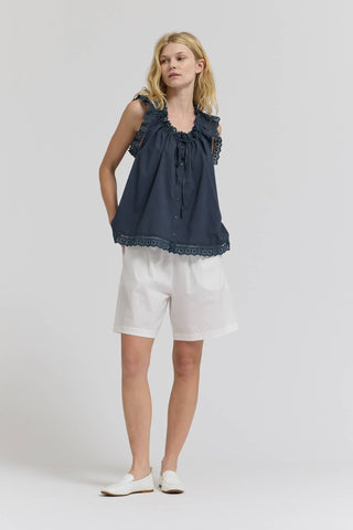 Lace Trimmed Swing Tank in NavyTopChayse Clothing