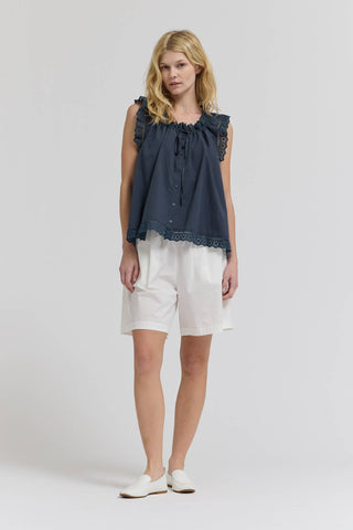 Lace Trimmed Swing Tank in NavyTopChayse Clothing