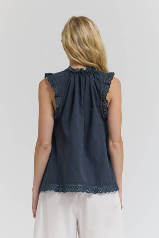 Lace Trimmed Swing Tank in NavyTopChayse Clothing