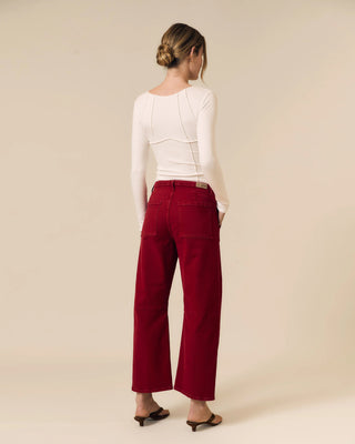 LE JEAN Utility Soft Barrel Denim Jeans in RedClothingLE JEAN