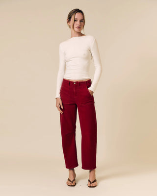 LE JEAN Utility Soft Barrel Denim Jeans in RedClothingLE JEAN