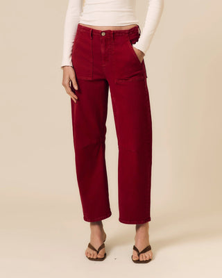 LE JEAN Utility Soft Barrel Denim Jeans in RedClothingLE JEAN