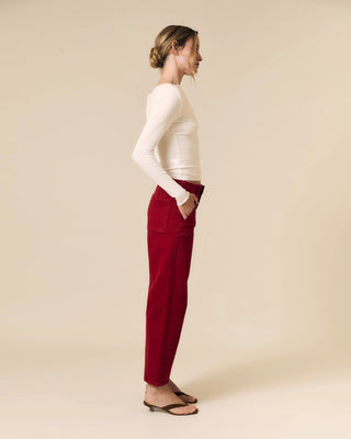 LE JEAN Utility Soft Barrel Denim Jeans in RedClothingLE JEAN