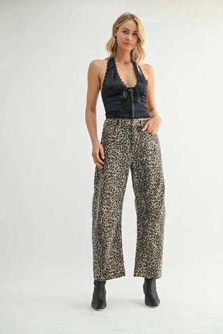Leopard Print Barrel Jeans — High - Waisted Tapered FitClothingChayse Clothing