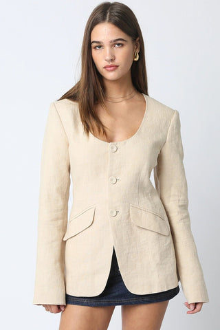 Linen Scoop Neck Blazer in NaturalClothingChayse Clothing