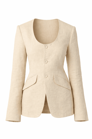 Linen Scoop Neck Blazer in NaturalClothingChayse Clothing