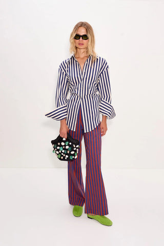 Loch Poplin Button - Up Top in Navy and Cream StripeClothingSIMONMILLER