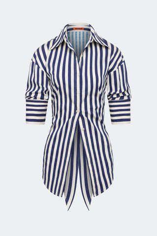 Loch Poplin Button - Up Top in Navy and Cream StripeClothingSIMONMILLER