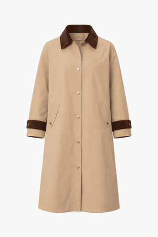 Long Sleeve Contrast Collar Button Down Trench Coat in KhakiOuterwearChayse Clothing