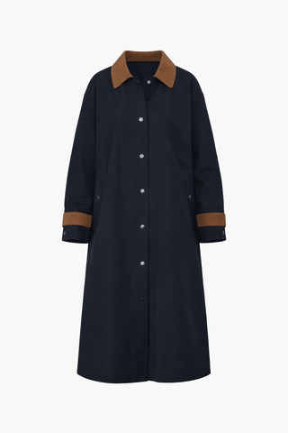 Long Sleeve Contrast Collar Button Down Trench Coat in NavyOuterwearChayse Clothing