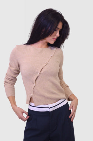 Long Sleeve Knit Top with Asymmetrical Button ClosureTopChayse Clothing