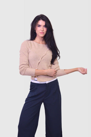 Long Sleeve Knit Top with Asymmetrical Button ClosureTopChayse Clothing