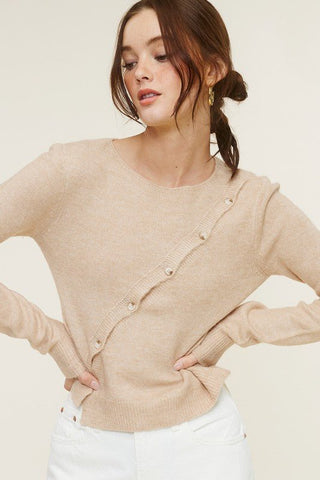 Long Sleeve Knit Top with Asymmetrical Button ClosureTopChayse Clothing