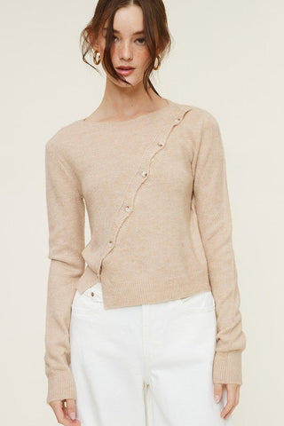 Long Sleeve Knit Top with Asymmetrical Button ClosureTopChayse Clothing