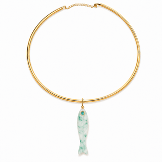 Lucky Fish Kiwi Jasper 14K Gold Wire NecklaceAccessoriesChayse Clothing