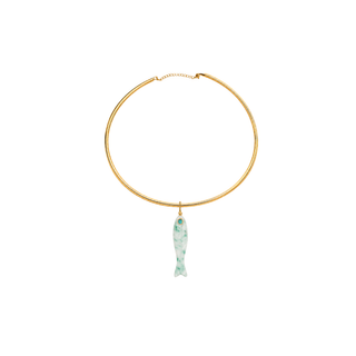 Lucky Fish Kiwi Jasper 14K Gold Wire NecklaceAccessoriesChayse Clothing