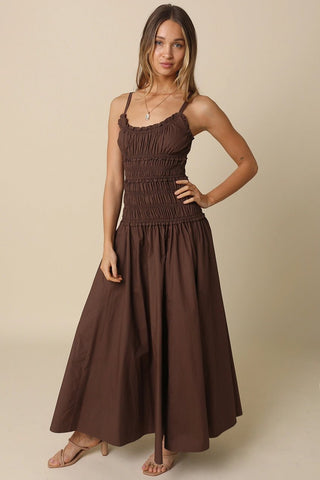 Luna Smocked Maxi Cotton Dress in Coffee Bean Brown – Chayse Clothing Luna Smocked Maxi Cotton Dress in Coffee Bean Brown – Chayse Clothing