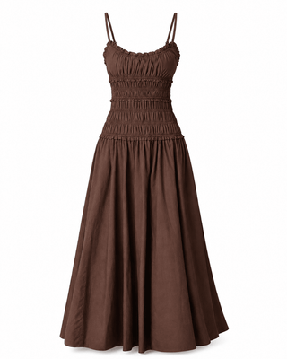 Luna Smocked Maxi Cotton Dress in Coffee Bean BrownDressChayse Clothing