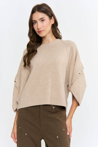 Maren Button-Sleeve Relaxed Knit PulloverTopChayse Clothing
