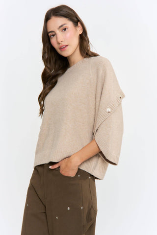 Maren Button-Sleeve Relaxed Knit PulloverTopChayse Clothing