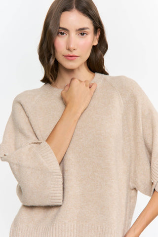 Maren Button-Sleeve Relaxed Knit PulloverTopChayse Clothing