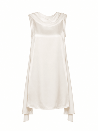 Maris Satin Cowl Neck Draped Back Shift Mini Dress in WhiteDressChayse Clothing