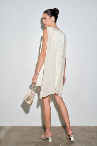 Maris Satin Cowl Neck Draped Back Shift Mini Dress in WhiteDressChayse Clothing